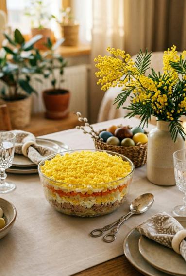 Zdjęcie - Sałatka  "Mimoza" - Przepisy kulinarne ze zdjęciami