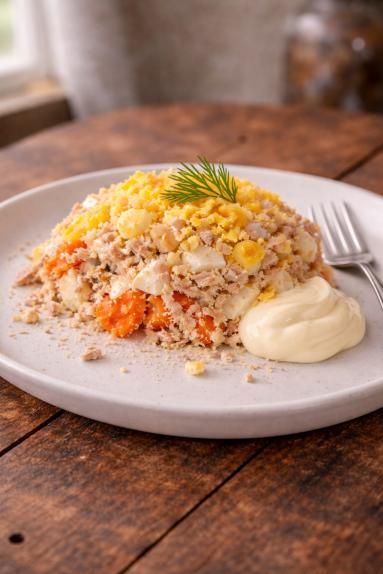 Zdjęcie - Sałatka  "Mimoza" - Przepisy kulinarne ze zdjęciami