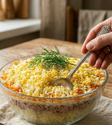 Zdjęcie - Sałatka  "Mimoza" - Przepisy kulinarne ze zdjęciami