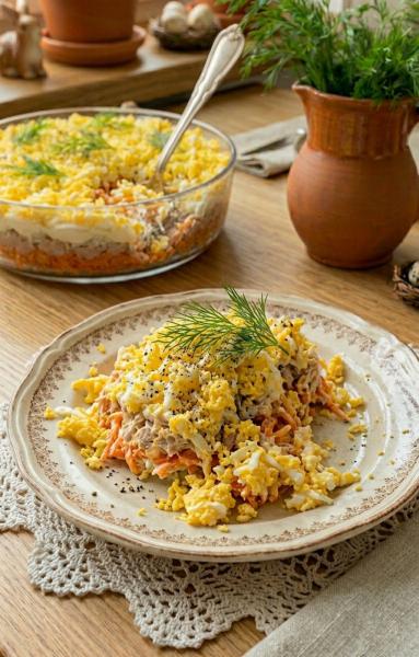 Zdjęcie - Sałatka  "Mimoza" - Przepisy kulinarne ze zdjęciami