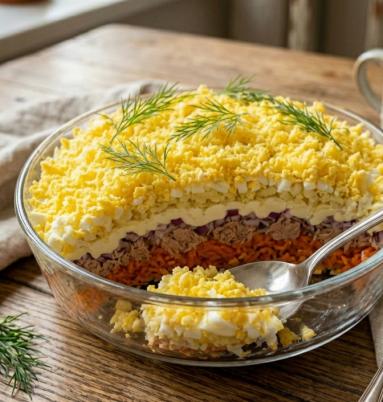 Zdjęcie - Sałatka  "Mimoza" - Przepisy kulinarne ze zdjęciami