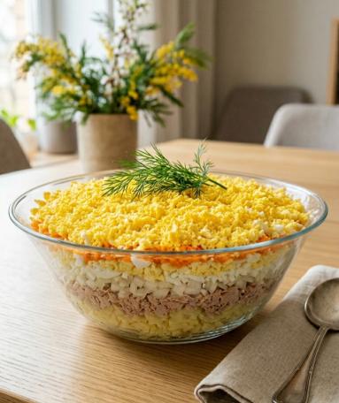 Zdjęcie - Sałatka  "Mimoza" - Przepisy kulinarne ze zdjęciami