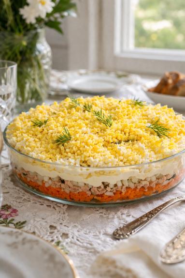 Zdjęcie - Sałatka  "Mimoza" - Przepisy kulinarne ze zdjęciami