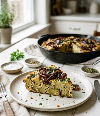 Zdjęcie - Frittata z ziemniakami i czerwoną cebulą - Przepisy kulinarne ze zdjęciami