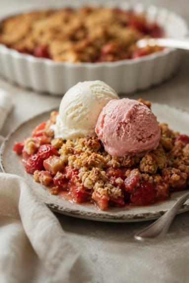 Zdjęcie - Crumble z truskawkami i rabarbarem - Przepisy kulinarne ze zdjęciami