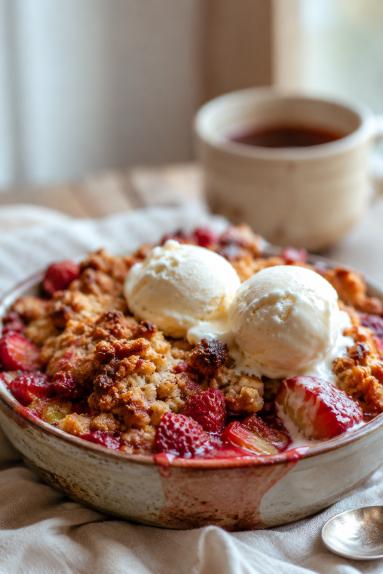 Zdjęcie - Crumble z truskawkami i rabarbarem - Przepisy kulinarne ze zdjęciami