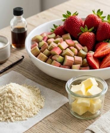 Zdjęcie - Crumble z truskawkami i rabarbarem - Przepisy kulinarne ze zdjęciami