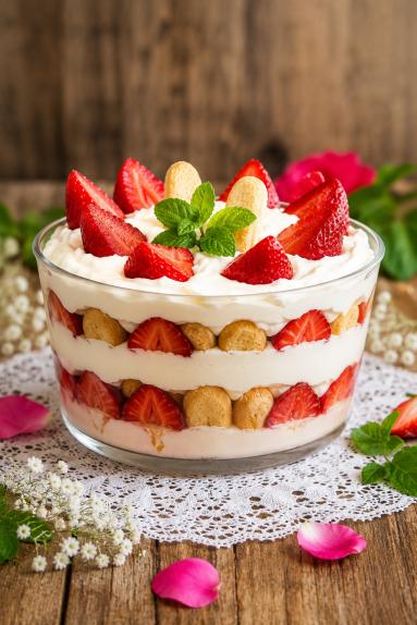 Zdjęcie - Deser mascarpone z owocami i biszkoptami - Przepisy kulinarne ze zdjęciami