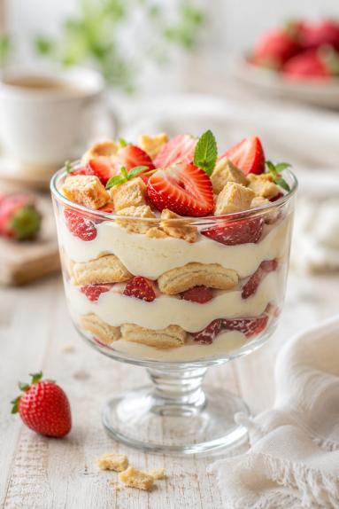 Zdjęcie: Deser mascarpone z owocami i biszkoptami Zdjęcie - Deser mascarpone z owocami i biszkoptami - Przepisy kulinarne ze zdjęciami