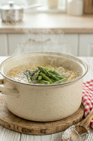Zdjęcie - Spaghetti  ze szparagami w kremowym sosie - Przepisy kulinarne ze zdjęciami