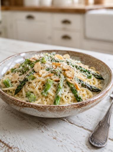 Zdjęcie - Spaghetti  ze szparagami w kremowym sosie - Przepisy kulinarne ze zdjęciami