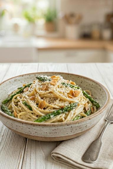 Zdjęcie - Spaghetti  ze szparagami w kremowym sosie - Przepisy kulinarne ze zdjęciami