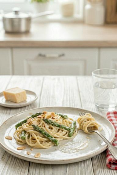 Zdjęcie - Spaghetti  ze szparagami w kremowym sosie - Przepisy kulinarne ze zdjęciami