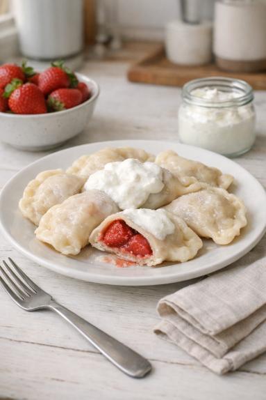 Zdjęcie: Pierogi z truskawkami /1 Zdjęcie - Pierogi z truskawkami /1 - Przepisy kulinarne ze zdjęciami