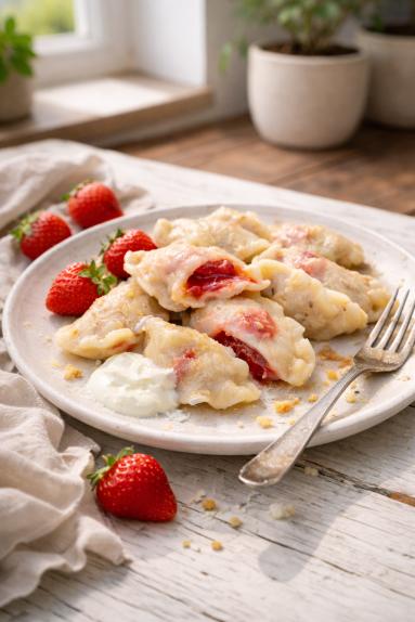 Zdjęcie: Pierogi z truskawkami /1 Zdjęcie - Pierogi z truskawkami /1 - Przepisy kulinarne ze zdjęciami
