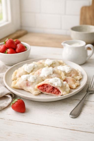 Zdjęcie: Pierogi z truskawkami /1 Zdjęcie - Pierogi z truskawkami /1 - Przepisy kulinarne ze zdjęciami