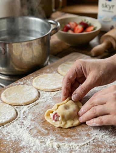 Zdjęcie: Pierogi z truskawkami /1 Zdjęcie - Pierogi z truskawkami /1 - Przepisy kulinarne ze zdjęciami