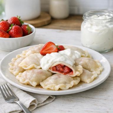 Zdjęcie: Pierogi z truskawkami /1 Zdjęcie - Pierogi z truskawkami /1 - Przepisy kulinarne ze zdjęciami