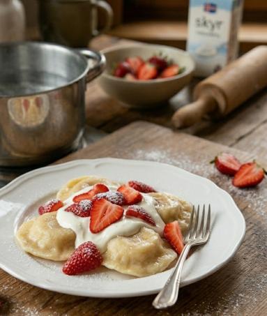 Zdjęcie: Pierogi z truskawkami /1 Zdjęcie - Pierogi z truskawkami /1 - Przepisy kulinarne ze zdjęciami