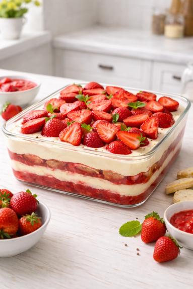 Zdjęcie - Tiramisu z truskawkami - Przepisy kulinarne ze zdjęciami