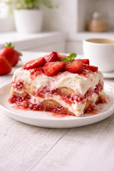 Zdjęcie - Tiramisu z truskawkami - Przepisy kulinarne ze zdjęciami