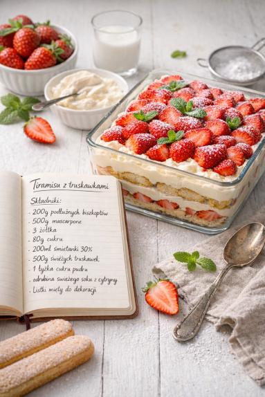 Zdjęcie - Tiramisu truskawkowe – kremowy deser z owocami ( bez jajek) - Przepisy kulinarne ze zdjęciami