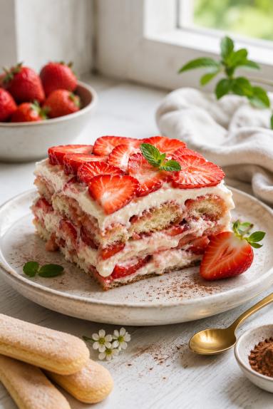 Zdjęcie - Tiramisu truskawkowe – kremowy deser z owocami ( bez jajek) - Przepisy kulinarne ze zdjęciami