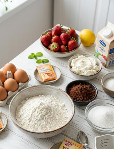 Zdjęcie - Ciasto kakaowe z kremem i truskawkową frużeliną - Przepisy kulinarne ze zdjęciami
