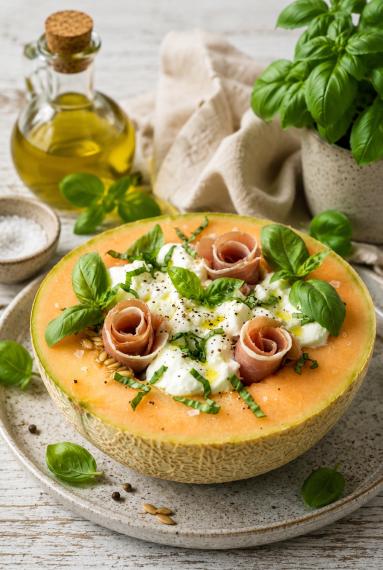 Zdjęcie: Sałatka letnia prosto z Włoch / Burrata, melon i prosciutto crudo Zdjęcie - Sałatka letnia prosto z Włoch / Burrata, melon i prosciutto crudo - Przepisy kulinarne ze zdjęciami