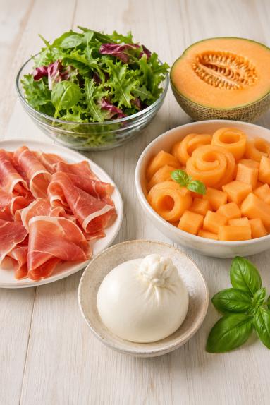 Zdjęcie: Sałatka letnia prosto z Włoch / Burrata, melon i prosciutto crudo Zdjęcie - Sałatka letnia prosto z Włoch / Burrata, melon i prosciutto crudo - Przepisy kulinarne ze zdjęciami
