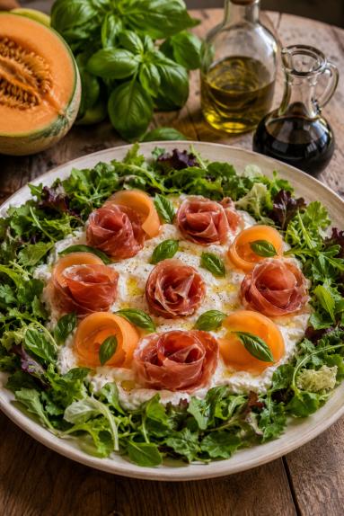 Zdjęcie: Sałatka letnia prosto z Włoch / Burrata, melon i prosciutto crudo Zdjęcie - Sałatka letnia prosto z Włoch / Burrata, melon i prosciutto crudo - Przepisy kulinarne ze zdjęciami