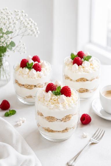 Zdjęcie: Tiramisu "Białe"z malinami Zdjęcie - Tiramisu "Białe"z malinami - Przepisy kulinarne ze zdjęciami
