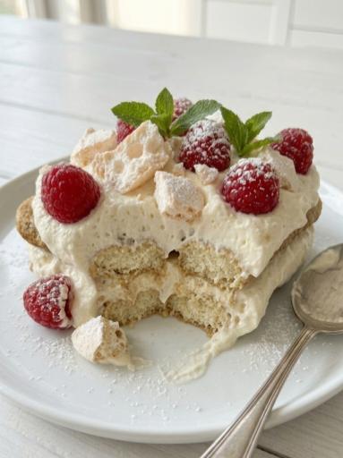 Zdjęcie: Tiramisu "Białe"z malinami Zdjęcie - Tiramisu "Białe"z malinami - Przepisy kulinarne ze zdjęciami