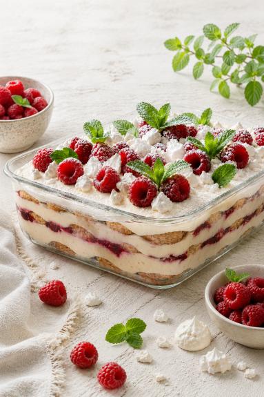 Zdjęcie: Tiramisu "Białe"z malinami Zdjęcie - Tiramisu "Białe"z malinami - Przepisy kulinarne ze zdjęciami
