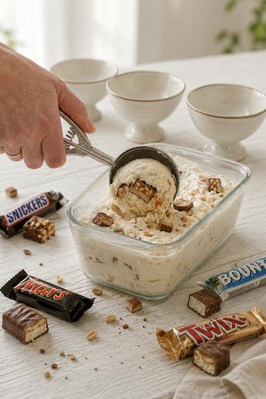 Zdjęcie - Lody śmietankowe z batonikami z adwokatem  i snickers - Przepisy kulinarne ze zdjęciami