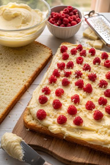 Zdjęcie - Ciasto biszkoptowe  z kremem budyniowym i malinami - Przepisy kulinarne ze zdjęciami