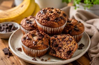 Zdjęcie: Fit muffiny bananowo-czekoladowe – miękkie i wilgotne Zdjęcie - Fit muffiny bananowo-czekoladowe – miękkie i wilgotne - Przepisy kulinarne ze zdjęciami
