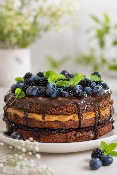 Zdjęcie - Tort  bananowy z kajmakiem i powidłem - Przepisy kulinarne ze zdjęciami