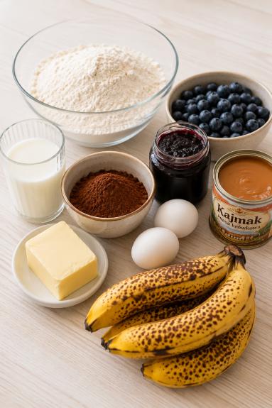 Zdjęcie: Tort bananowy z kajmakiem i powidłem Zdjęcie - Tort bananowy z kajmakiem i powidłem - Przepisy kulinarne ze zdjęciami