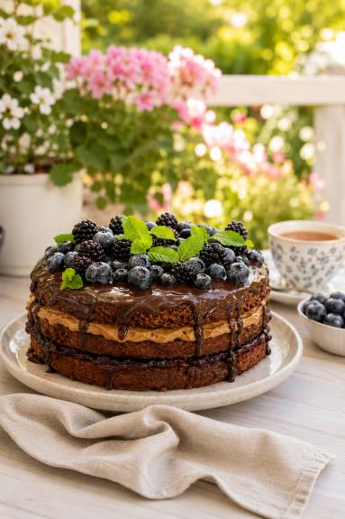 Zdjęcie - Tort  bananowy z kajmakiem i powidłem - Przepisy kulinarne ze zdjęciami