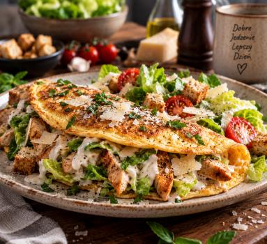 Zdjęcie: High Protein Chicken Caesar Omelet – Fit Omlet z Kurczakiem i Sosem Caesar Zdjęcie - High Protein Chicken Caesar Omelet – Fit Omlet z Kurczakiem i Sosem Caesar - Przepisy kulinarne ze zdjęciami