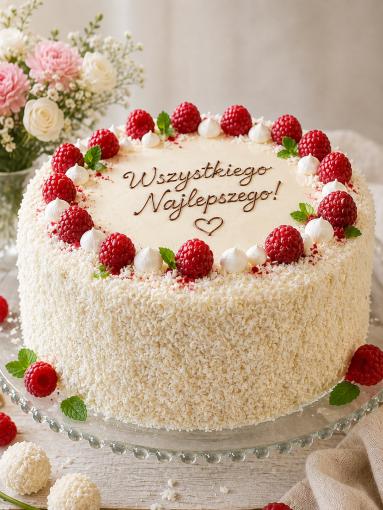 Zdjęcie: Tort biszkoptowy / śmietankowo-malinowy z chrupką Zdjęcie - Tort biszkoptowy / śmietankowo-malinowy z chrupką - Przepisy kulinarne ze zdjęciami
