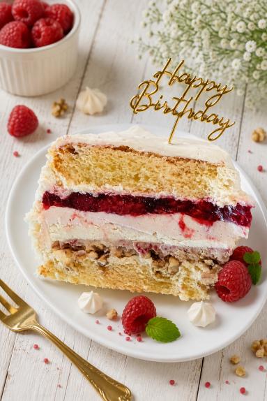 Zdjęcie: Tort biszkoptowy / śmietankowo-malinowy z chrupką Zdjęcie - Tort biszkoptowy / śmietankowo-malinowy z chrupką - Przepisy kulinarne ze zdjęciami