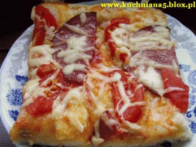 Zdjęcie - Pizza z salami i pomidorami  - Przepisy kulinarne ze zdjęciami