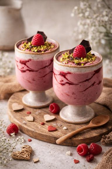 Aksamitny mus z białej czekolady i malin