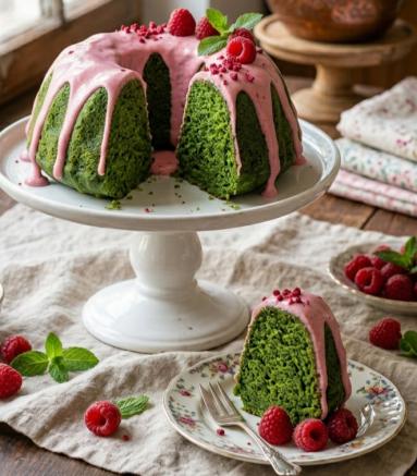 Babka szpinakowa z kremem malinowym