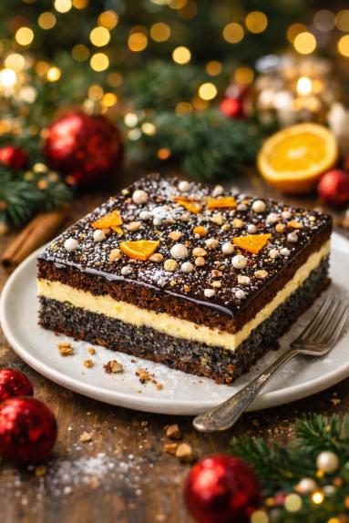 Ciasto makowo-piernikowe z kremem /świąteczne/