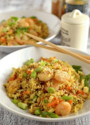 Krewetki fu yong z ryżem