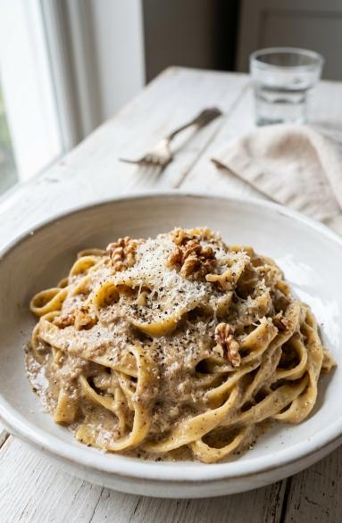 Makaron z sosem orzechowym