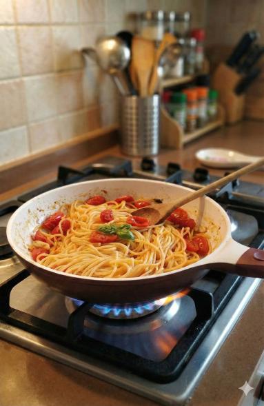 Spaghetti z pomidorkami koktajlowymi